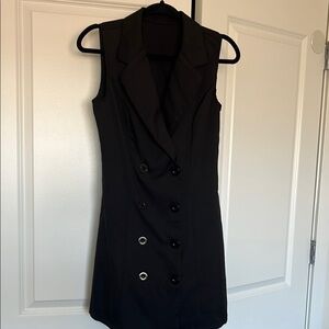 Black Double-Breasted Sleeveless Blazer Dress